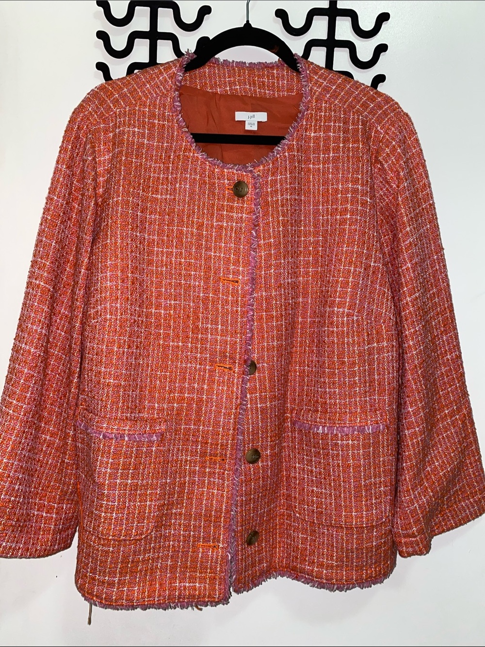 J. Jill Orange Tweed Fringe-Trim Jacket